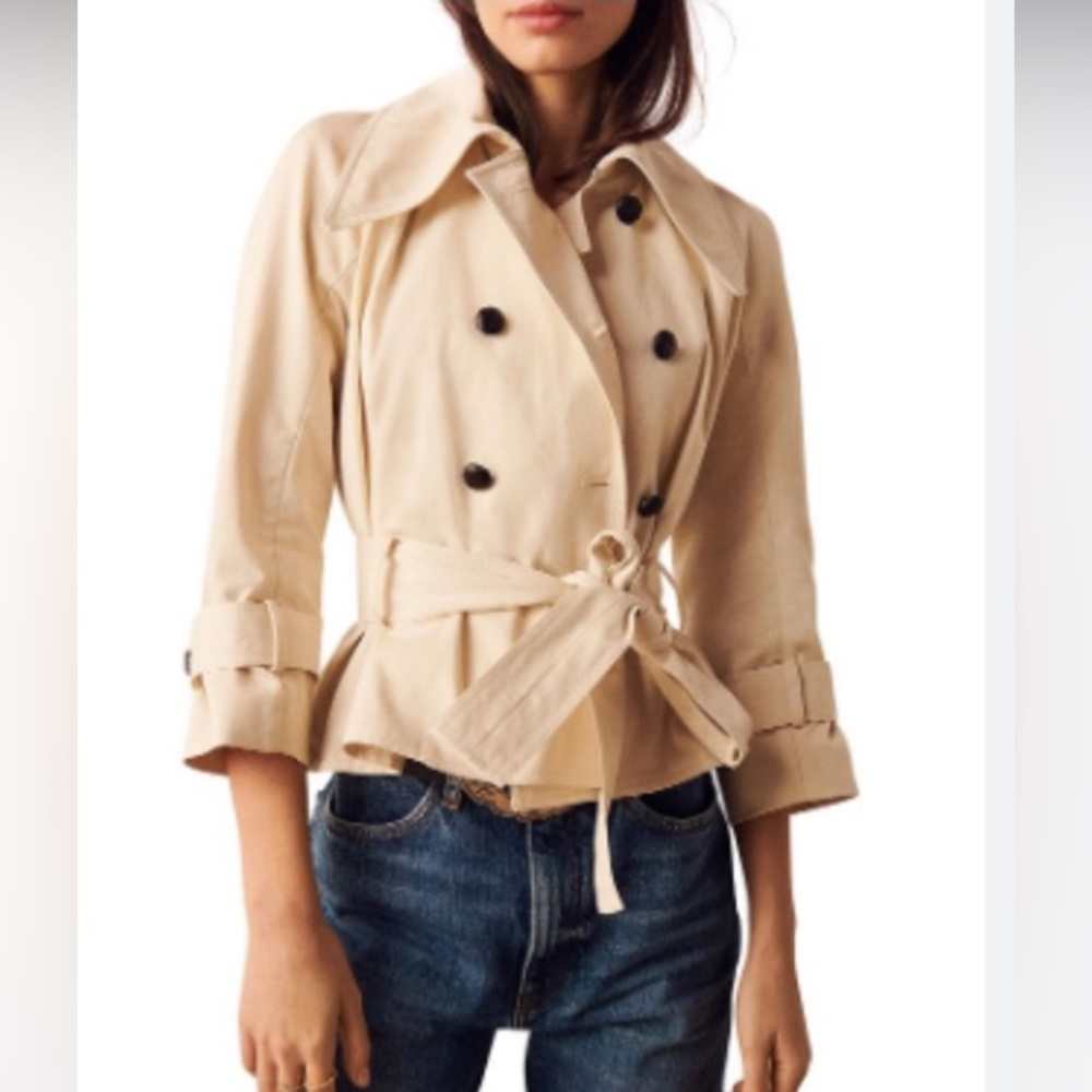 ba&sh Baila Beige Trench Coat, Small